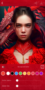 imagen de mujer y dragon con circulos de colores